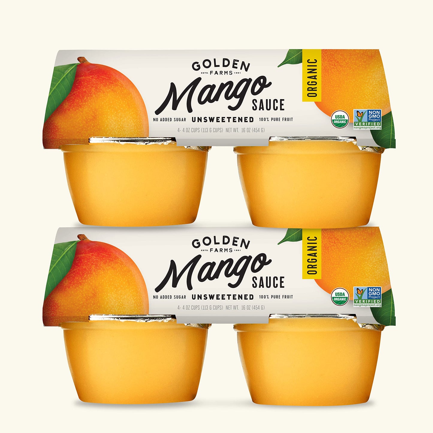 Golden Farms Mango Cups, Single Ingredient Healthy Snacks (Pack of 4), 100% Pure Fruit, No Added Sugar, Vegan, Gluten-Free, Kosh