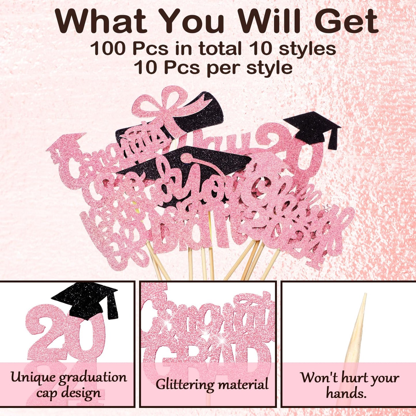 Foldtier 100 Pcs Graduation Cupcake Toppers Congrats Grad Class Of 2024 Graduation Cupcake Picks Diploma Cupcake Toppers Supplie