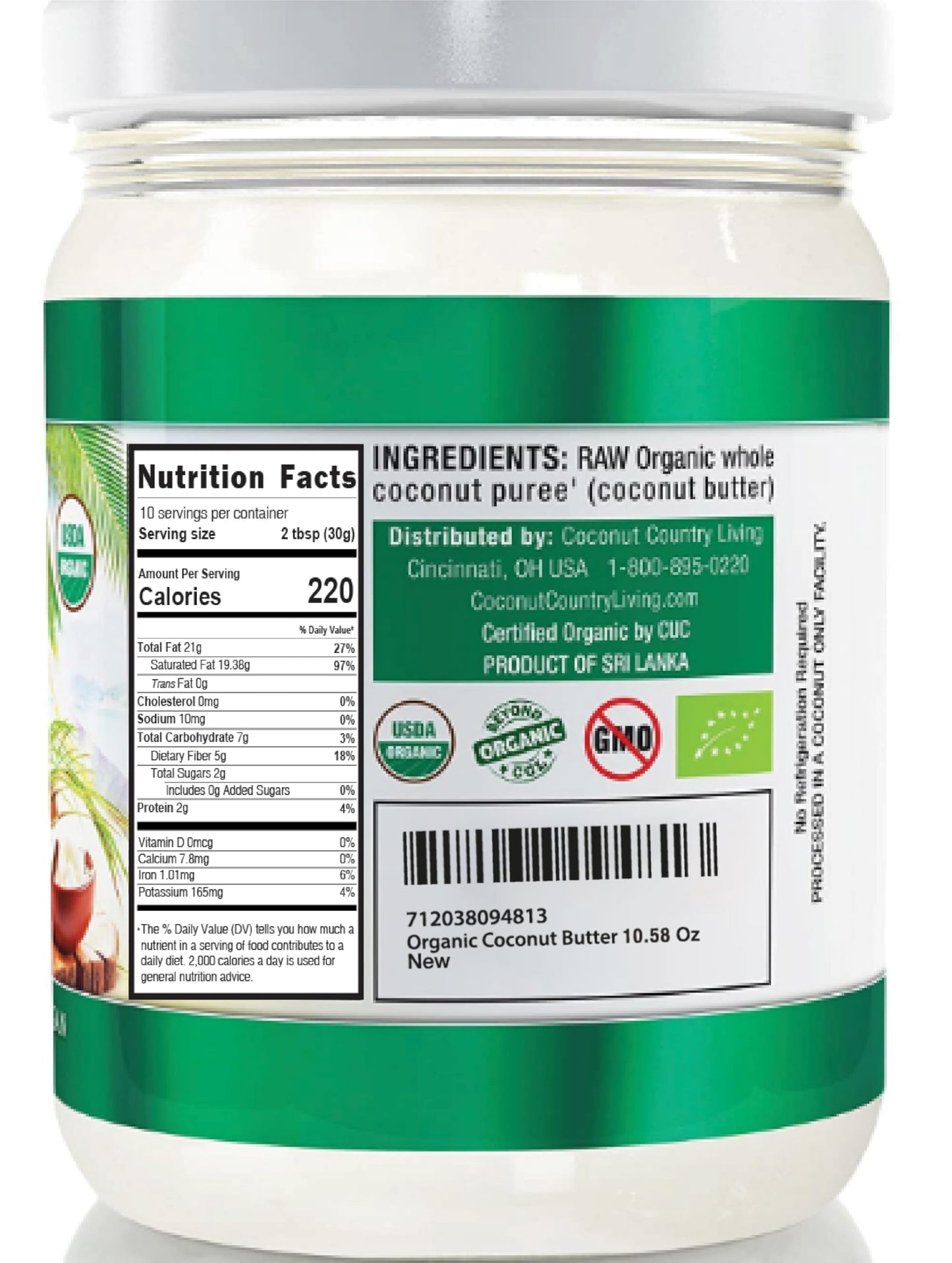 Coconut Country Living Coconut Butter, Organic, Raw, 10.58 oz, Keto & Paleo Friendly