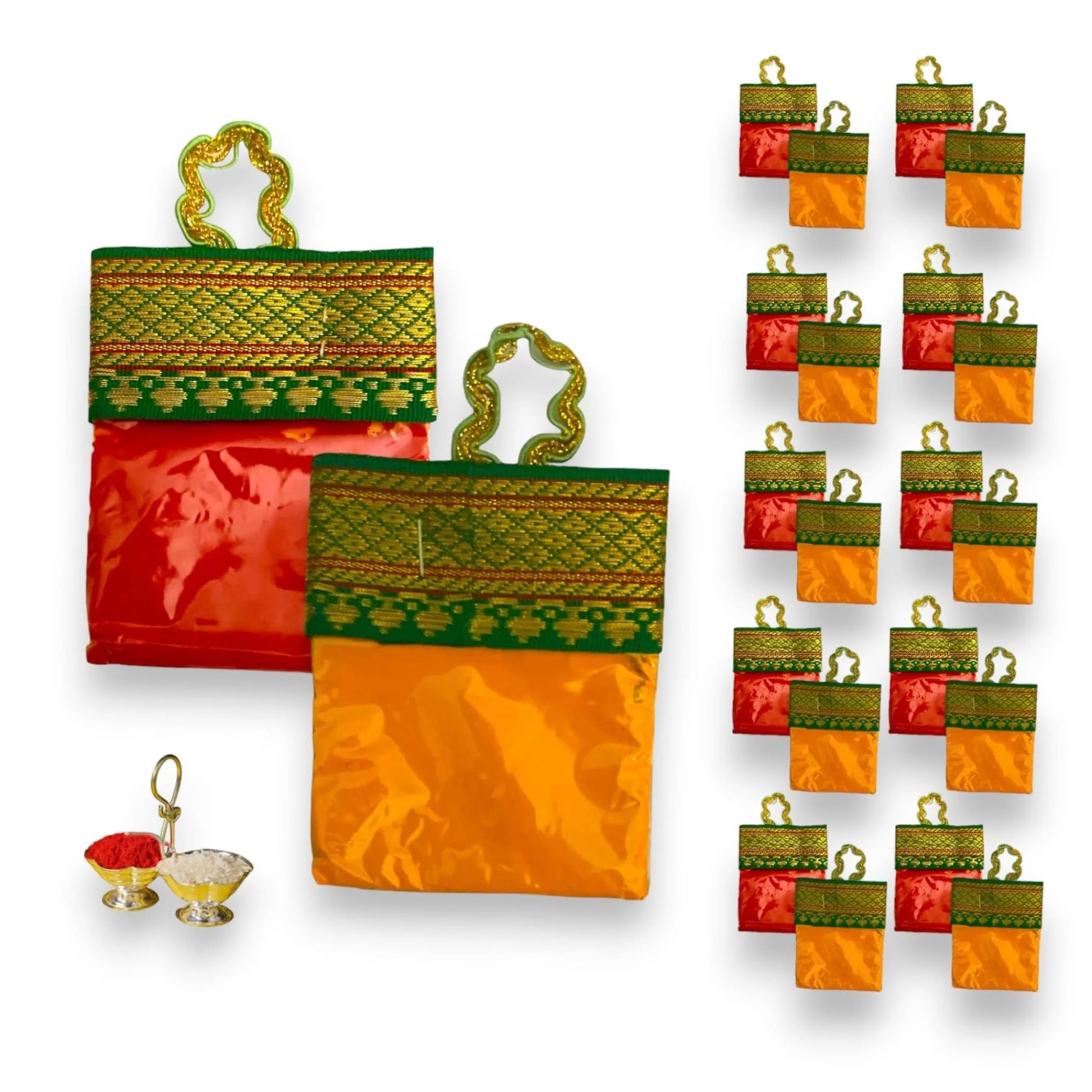Lovenspire Haldi Kumkum Packets Bulk 20 Pc Handbag Style Mini Packs Enhanced Sindoor And Turmeric Powder Combo - Hindu Thamboolam Set For Indian Wedding Havan Durga Puja Festive Essentials Return Gift