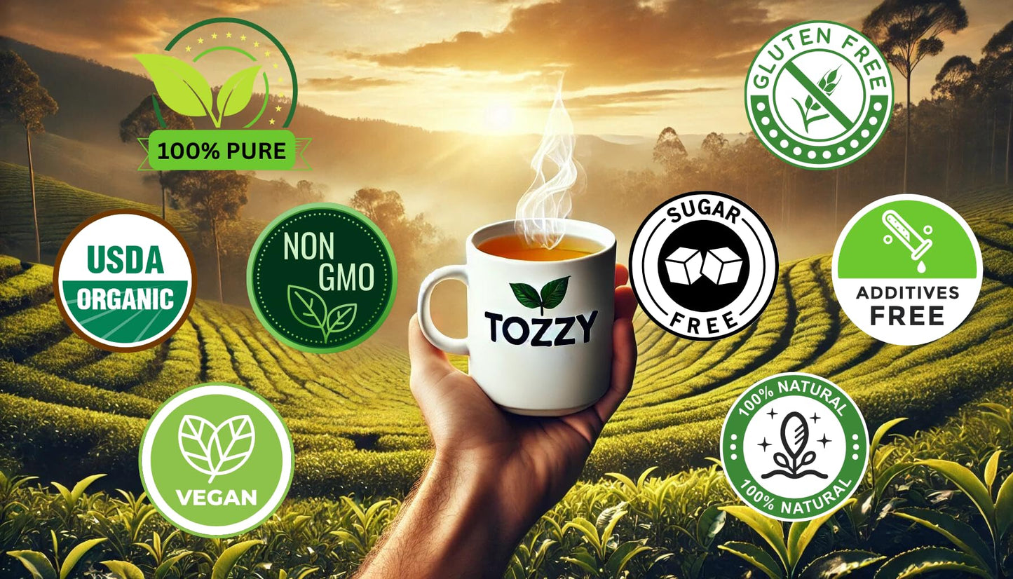 Tozzy Usda Organic Turmeric Ginger Tea - 100 Count (Pyramid Tea Bags) | Pure Plant-Based Ingredients | Eco-Conscious Packaging