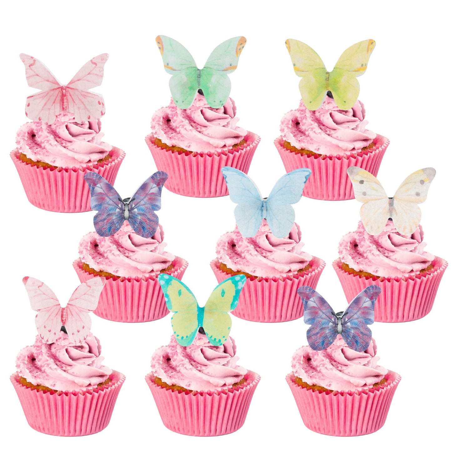 Gyufise 40Pcs Edible Multicolor Butterfly Cupcake Toppers Edible Butterfly Cake Decorations Wafer Paper Butterfly Decoration For