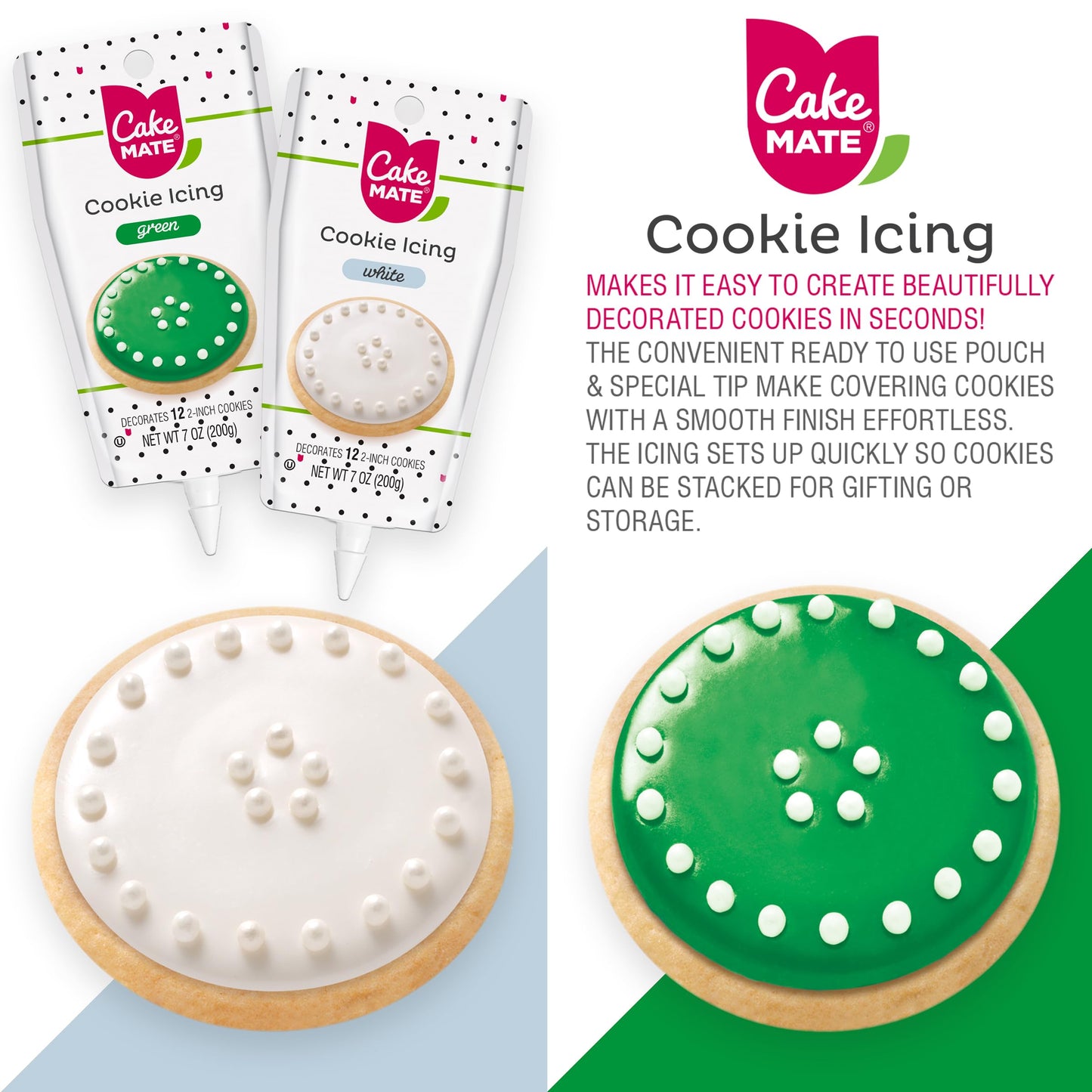 Cake Mate Easter Cookie Decorating Kit - White & Green Icing, Rainbow Sprinkles - Perfect for Cookies, Brownies, Ice Cream