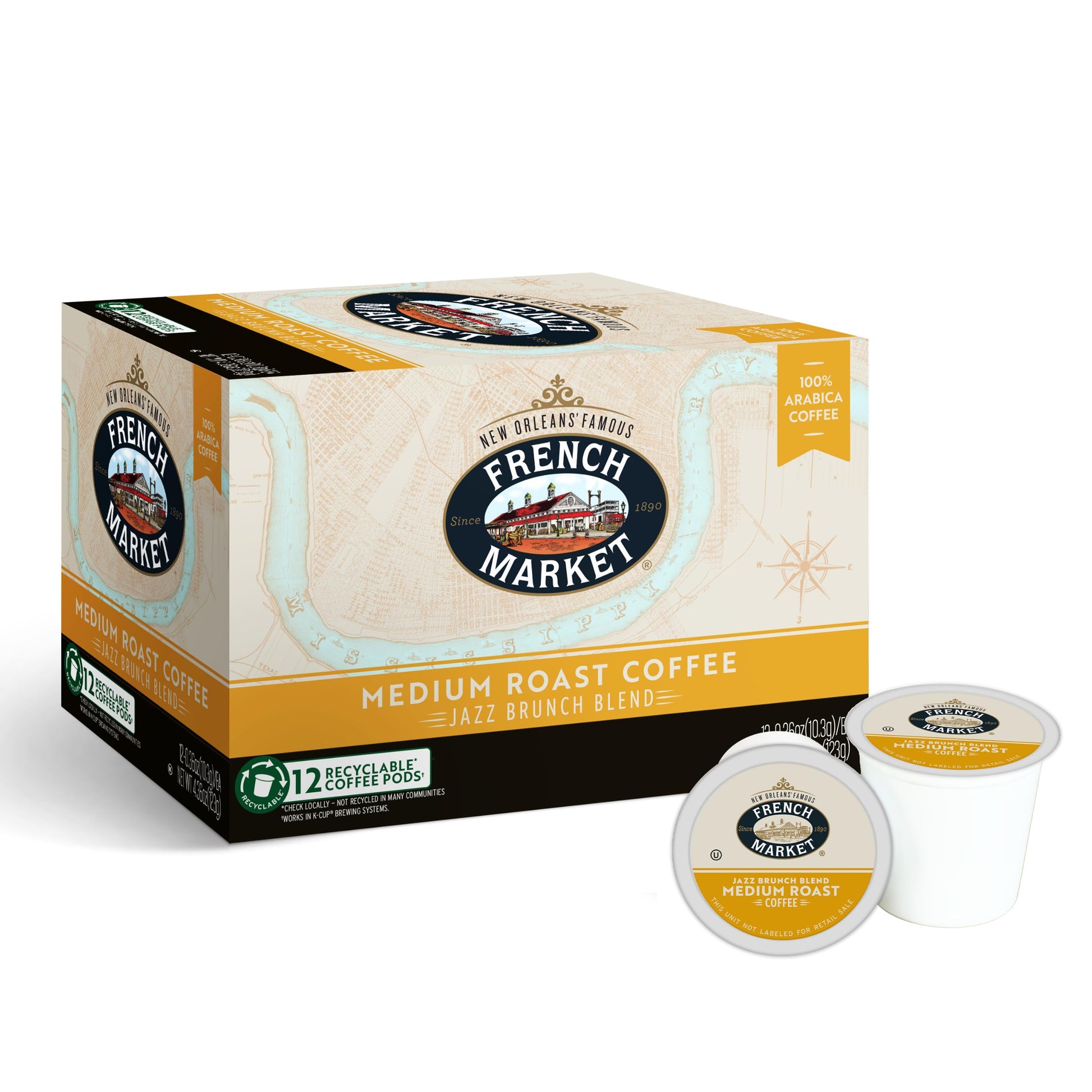 French Market Jazz Brunch Blend Medium Roast Single Serve Coffee Pods, 12Ct Box (Pack Of 6)