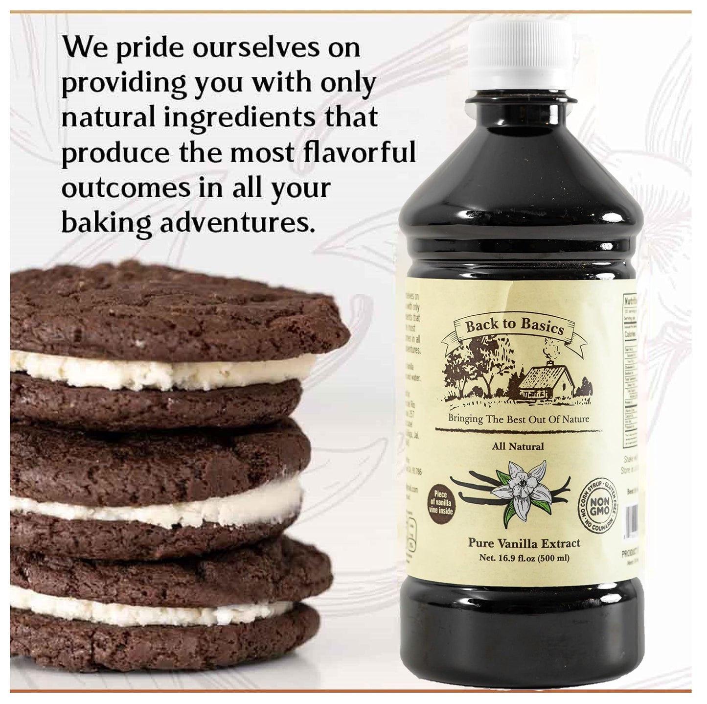 BACK TO BASICS Pure Vanilla Extract - 16 oz - All Natural Mexican Vanilla for Cooking and Baking