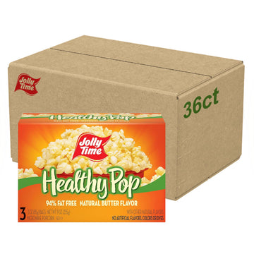 Jolly Time Healthy Pop Buttery Microwave Popcorn, Low Fat Gluten Free Non-GMO, 3oz Sharing Bag, 3 Bags Per Carton (Healthy Pop -