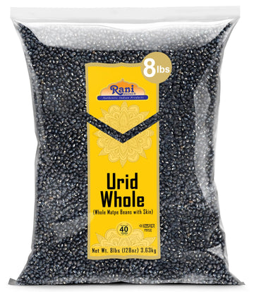 Rani Urid/Urad Whole Black (Matpe Beans with Skin) Indian Lentils 128oz (8lbs) 3.63kg Bulk ~ All Natural | Gluten Friendly | Non