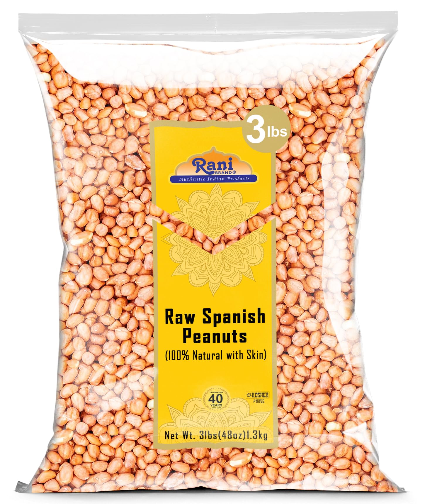 Rani Raw Spanish Peanuts 100% Natural with Skin (uncooked, unsalted) 48oz (3lbs) 1.36kg Bulk ~ Vegan | Gluten Friendly | Fresh P
