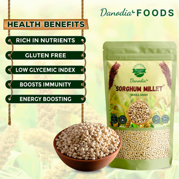 Danodia Foods Natural Unpolished White Sorghum Millet - Gluten Free, Rich in Fiber, Protein & Iron, 950g/2lbs
