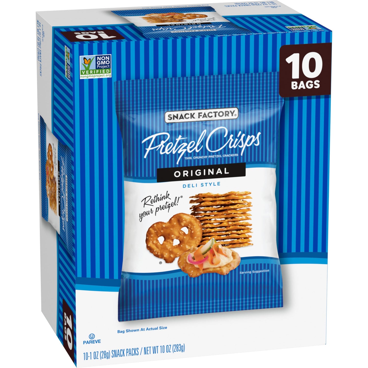Snack Factory Pretzel Crisps, Original, 1 Oz Snack Bags, 10 Ct (Pack of 2)