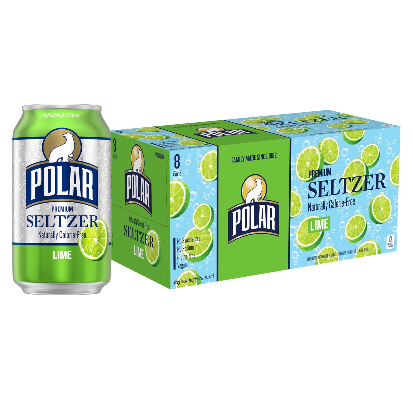 Polar Seltzer Water Lime  12 Fl Oz Cans  8Pk