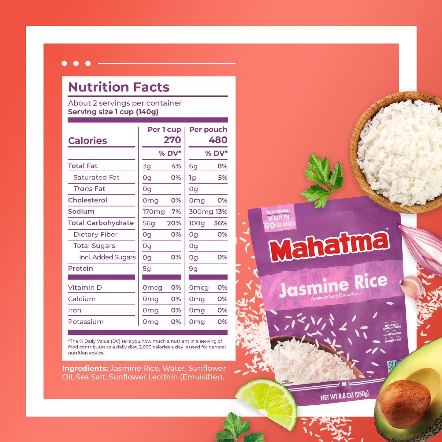 Mahatma Ready to Heat Jasmine Rice, Precooked Rice, Microwaveable in 90 Seconds, Six 8.8-Ounce Bags (Pack of 4)