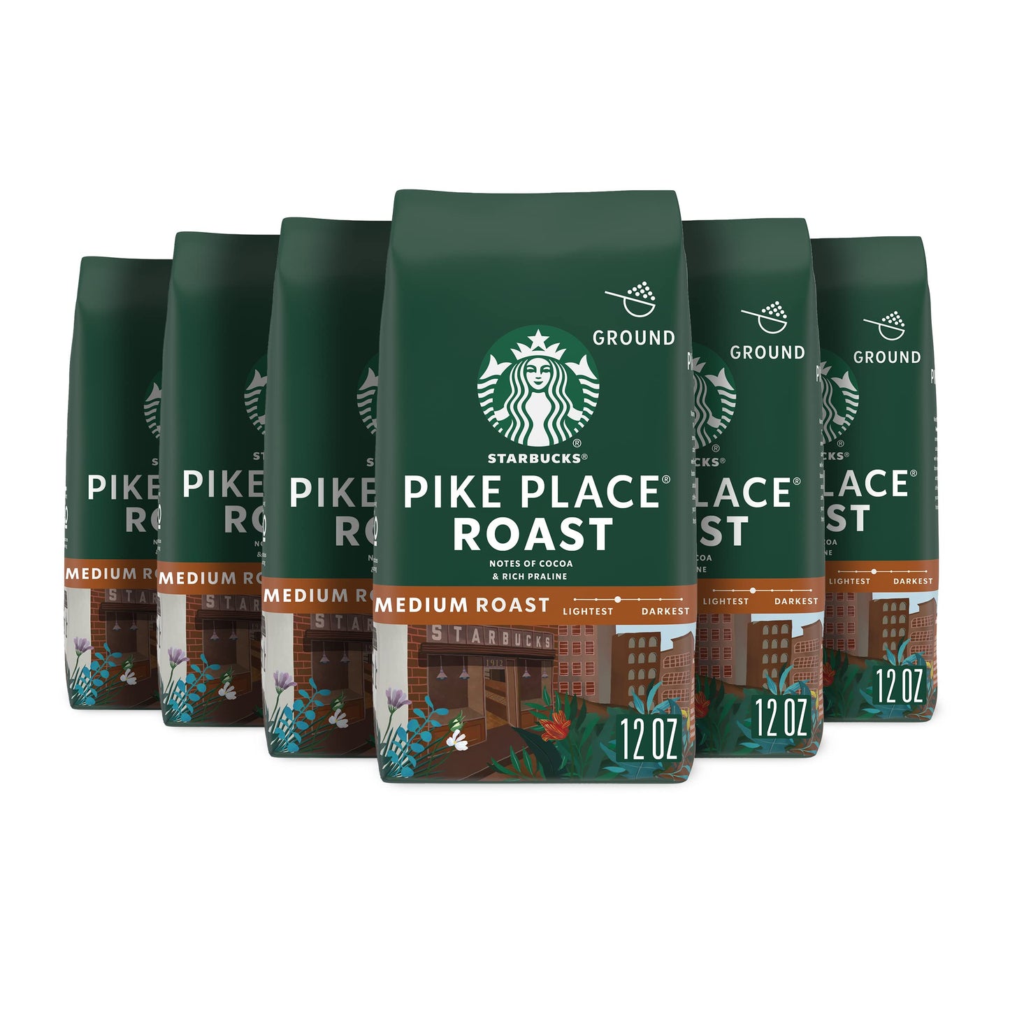 Starbucks Ground Coffee, Medium Roast, Pike Place, 100% Arabica, 12 oz each, Pack of 6