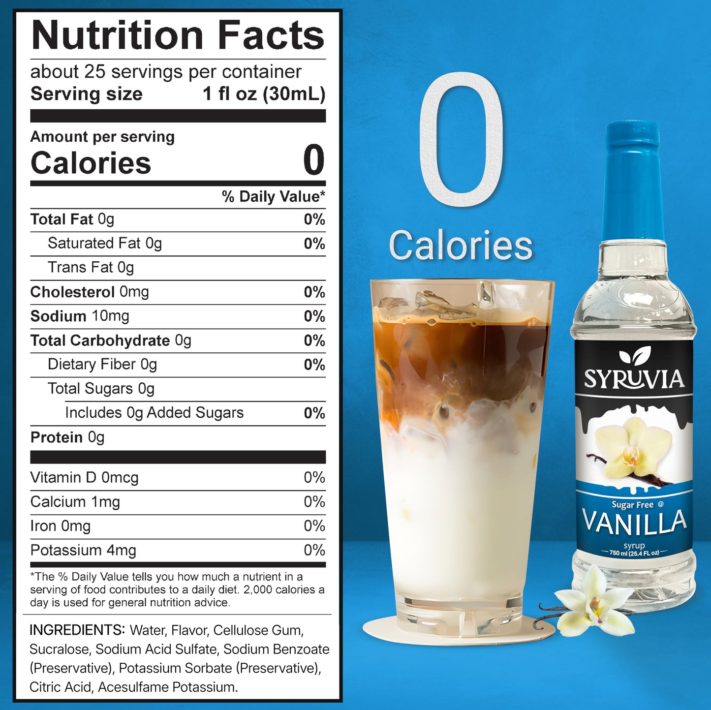 Syruvia Sugar-Free Vanilla Coffee Syrup - 25.4 Fl Oz. Premium Coffee Flavoring Syrup. 0 Calories, Kosher, And Gluten-Free. Ideal