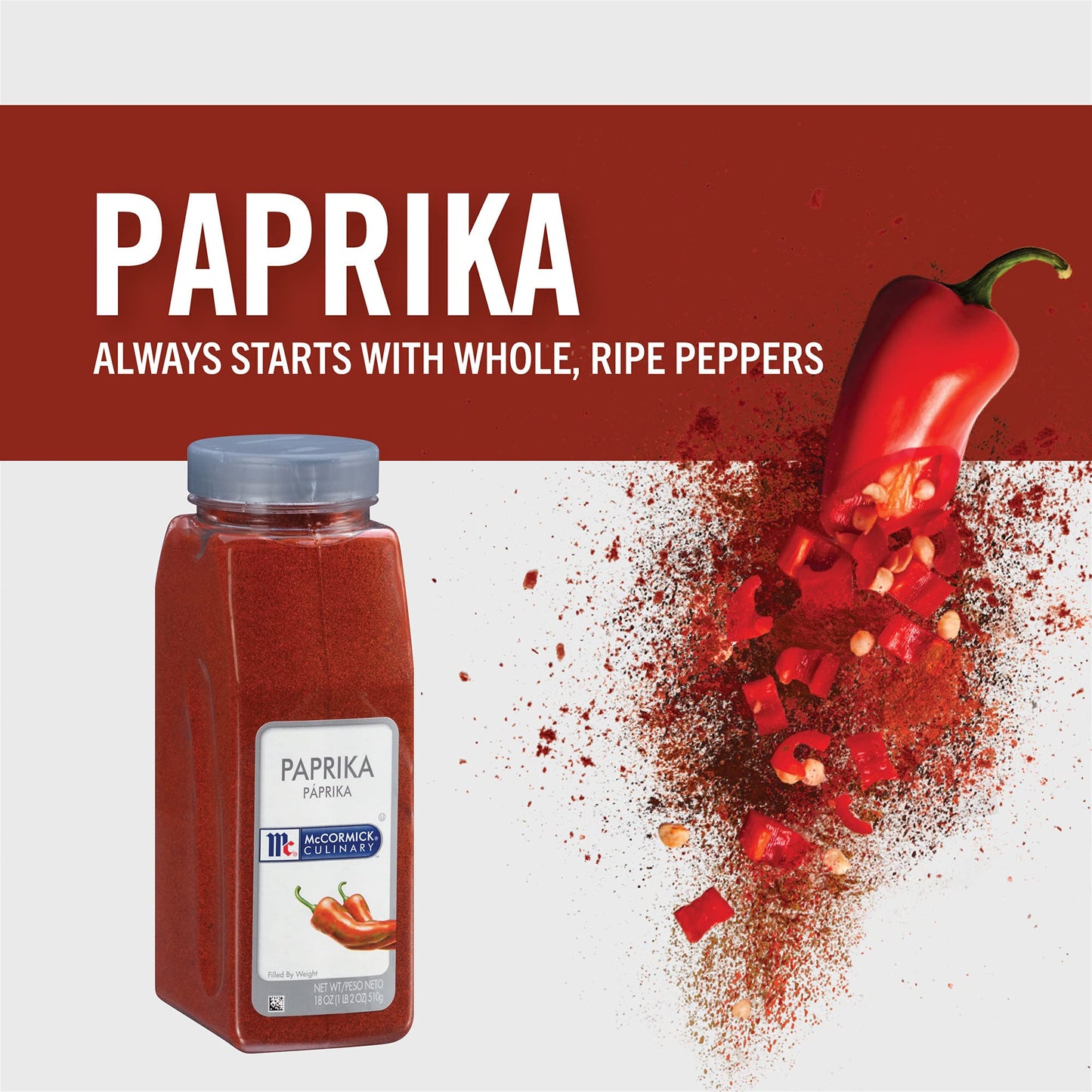 McCormick Culinary Paprika  18 oz (Pack of 6) - Six 18 Ounce Containers of Sweet Paprika Seasoning  Perfect with Chicken  Pork  Beef Marinades and Dressings