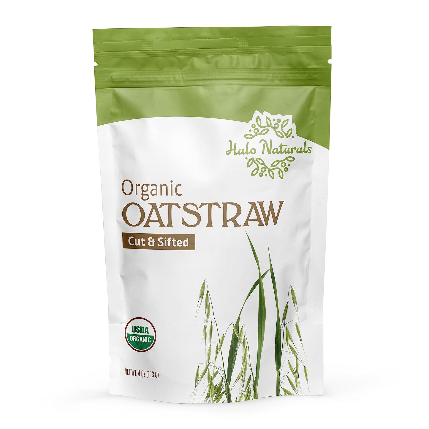 Halo Naturals Organic Oatstraw Cut & Sift  4 Ounces  USDA Certified | Resealable Pouch| Packaged in The USA (Pack of 1)