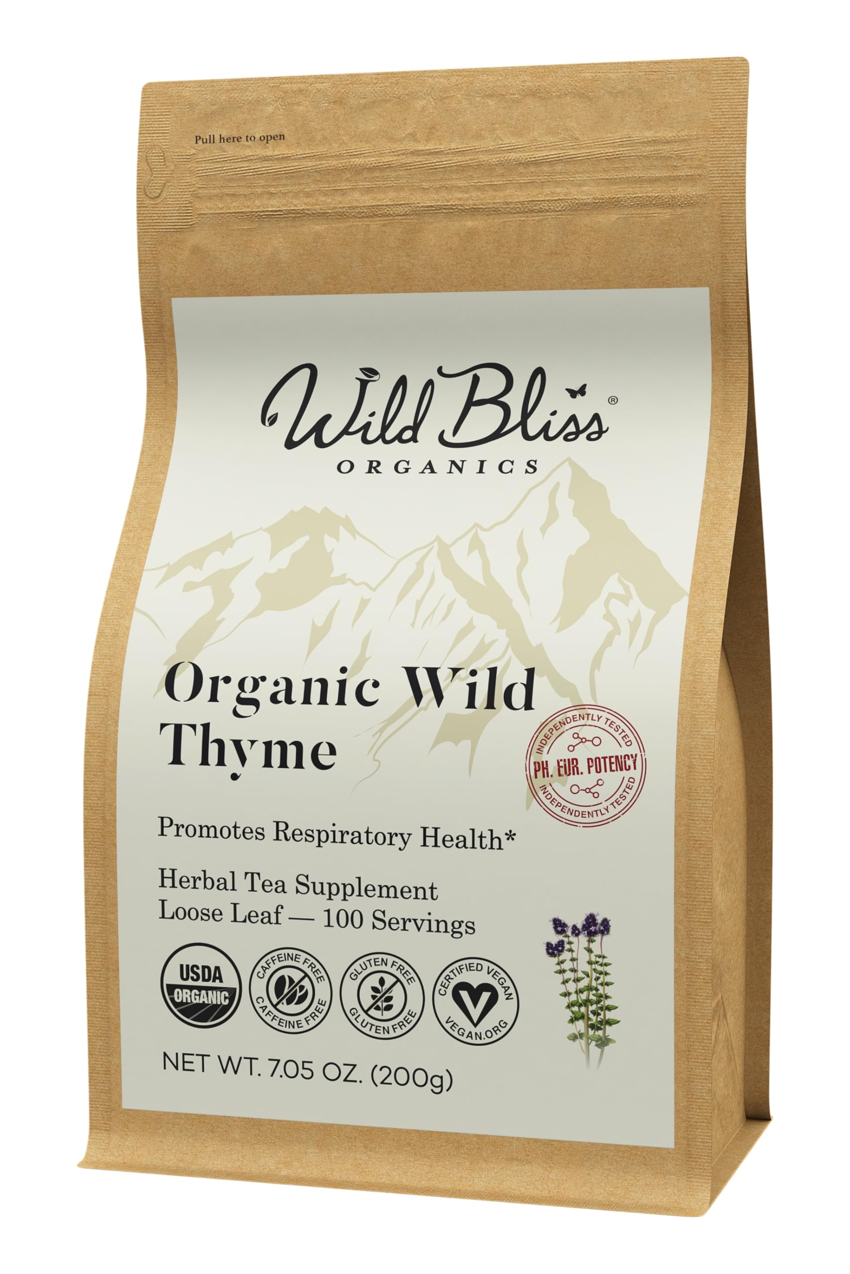 Wild Bliss Organic Wild Breckland Thyme Tea - Loose Leaf Herbal Tea - Caffeine Free - 100 Servings - 7.05 Oz