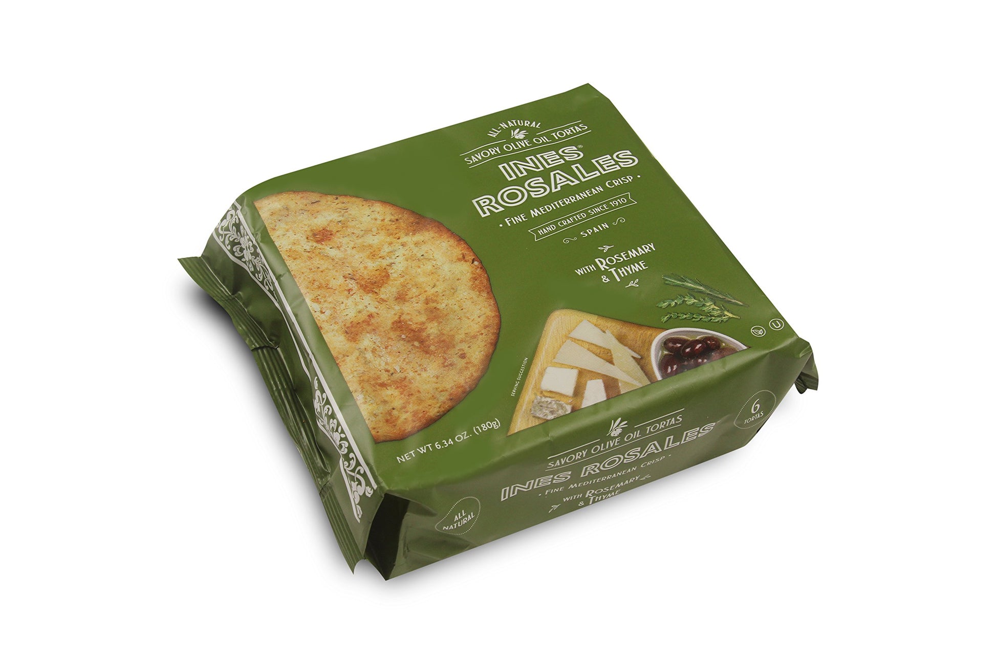 Ines Rosales Rosemary and Thyme Olive Savory Oil Tortas (Pack of 5) (Tortas Aceite con Romero y Tomillo) 6.34 Oz (180 g) Each pa