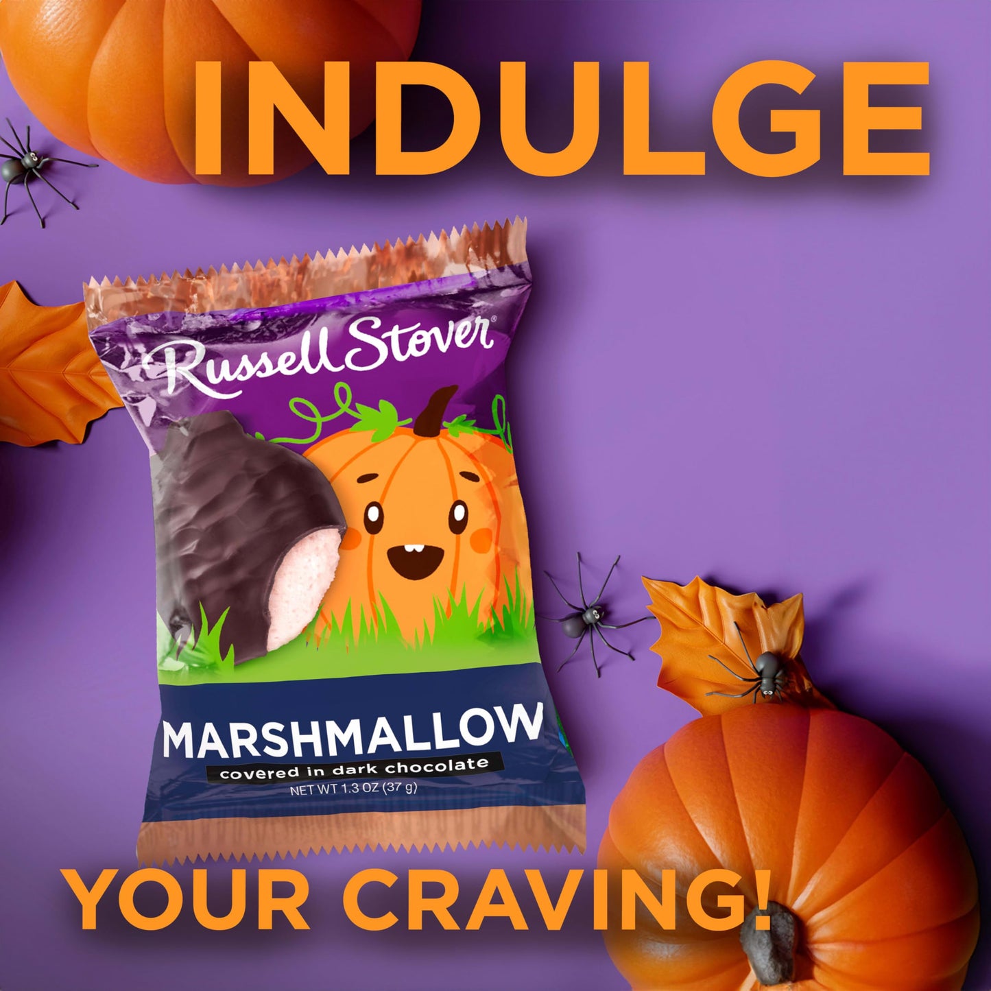 RUSSELL STOVER Halloween Dark Chocolate Marshmallow Pumpkin, 1.3 oz. (Pack of 18) - Bulk Halloween Candy