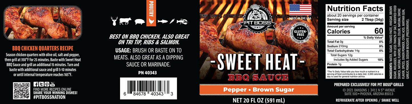 Pit Boss Sweet Heat BBQ Sauce, 20 Fl Oz, Ideal for Grilling and Marinating