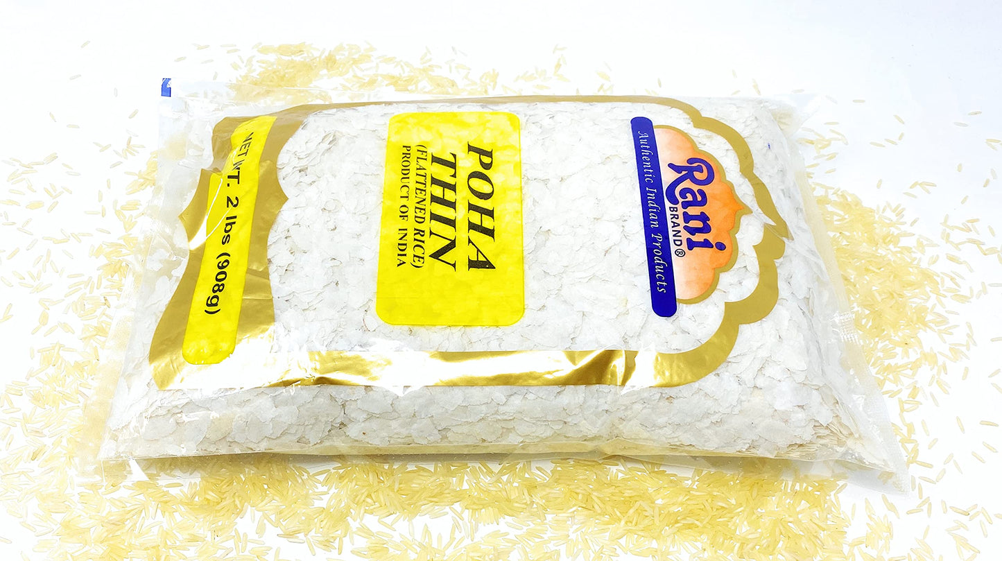Rani Poha (Powa) Thin Cut (Flattened Rice) 32Oz (2Lbs) 908G ~ All Natural, Salt-Free | Vegan | Kosher | No Colors | Gluten Friendly | Indian Origin