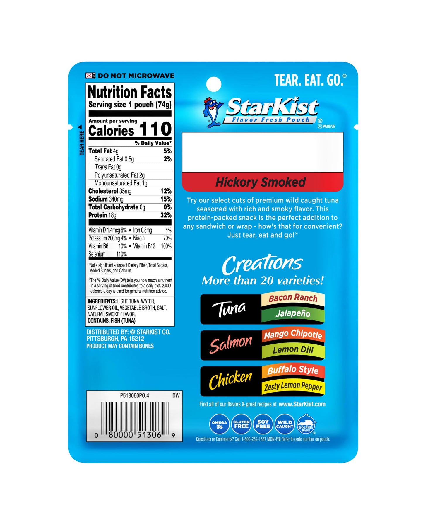 StarKist Tuna Creations Hickory Smoked, 2.6 Oz, Pack of 12, Model PP-GRCE36388