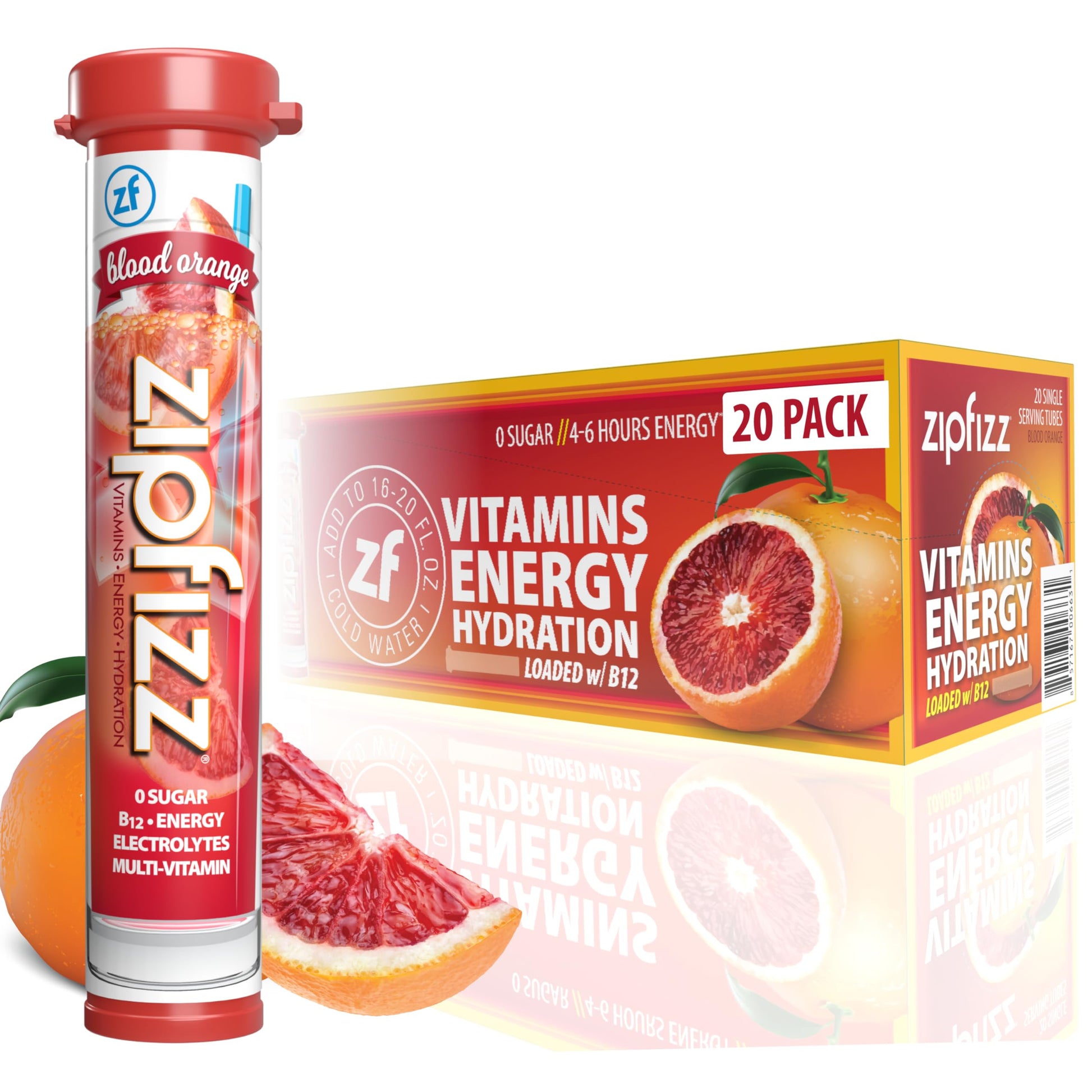 Zipfizz Daily Energy Drink Powder, Blood Orange, Sugar-Free, Electrolyte Powder, 20 Pack (0.39 Ounce each)