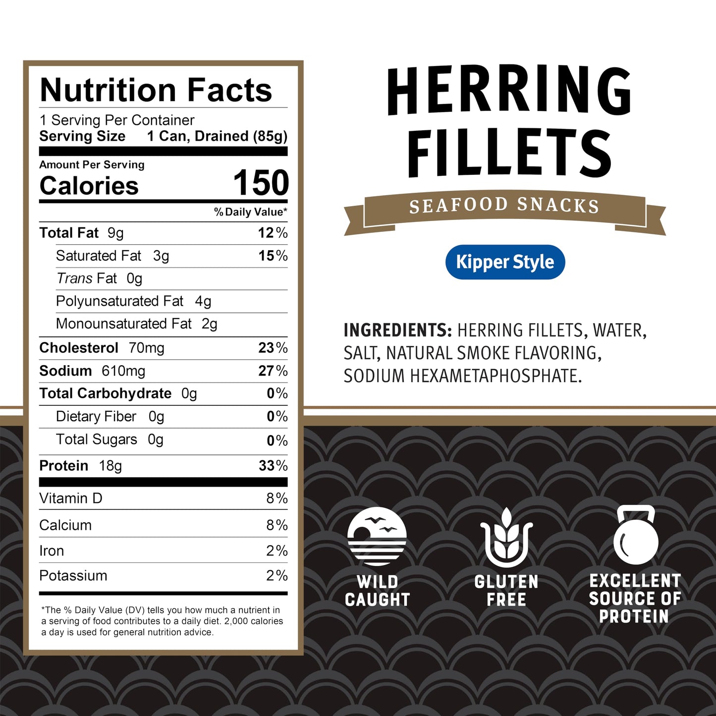 Brunswick Boneless Kipper Style Herring Fillets, Gluten Free, Keto Friendly, 3.53 oz Can