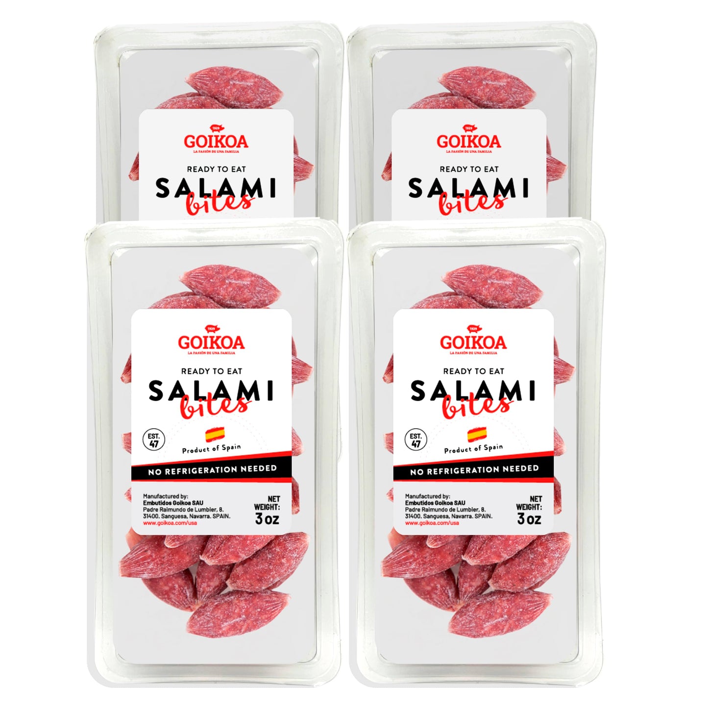 GOIKOA Salami Bites | Salchichon | Ready to Eat Snack | From Navarre, Spain | 3oz (85g) (Pack of 4)