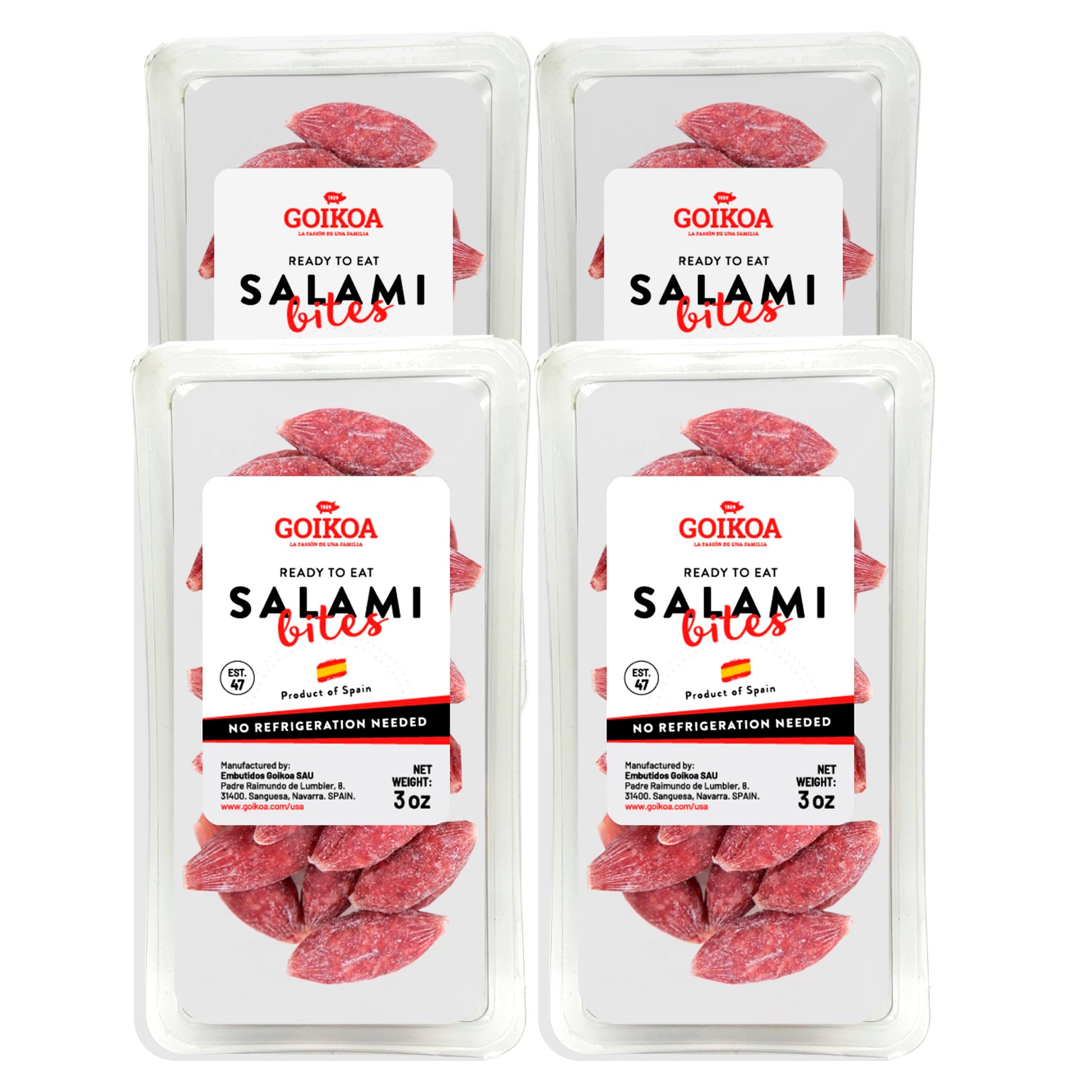 GOIKOA Salami Bites | Salchichon | Ready to Eat Snack | From Navarre, Spain | 3oz (85g) (Pack of 4)