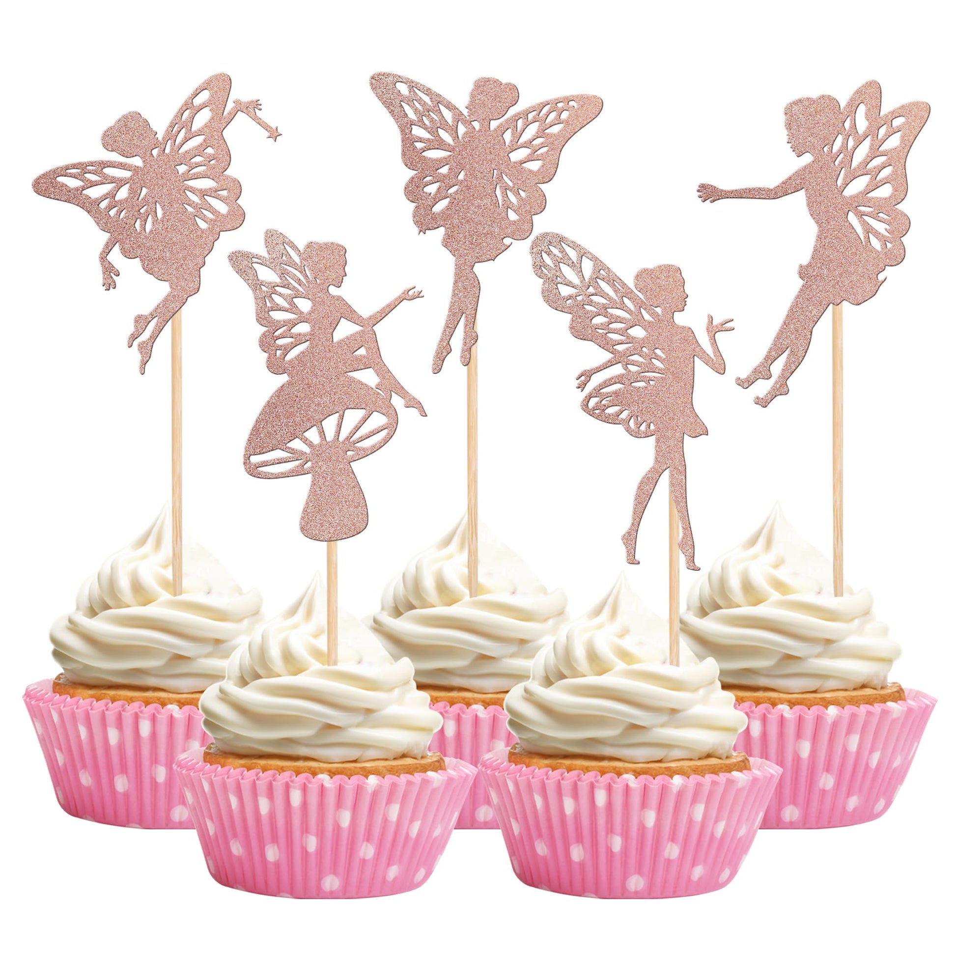 30 Pcs Fairy Cupcake Toppers Glitter Flower Angel Fairy Ballet Dancer Cupcake Picks For Wedding Bridal Shower Baby Shower Birthd