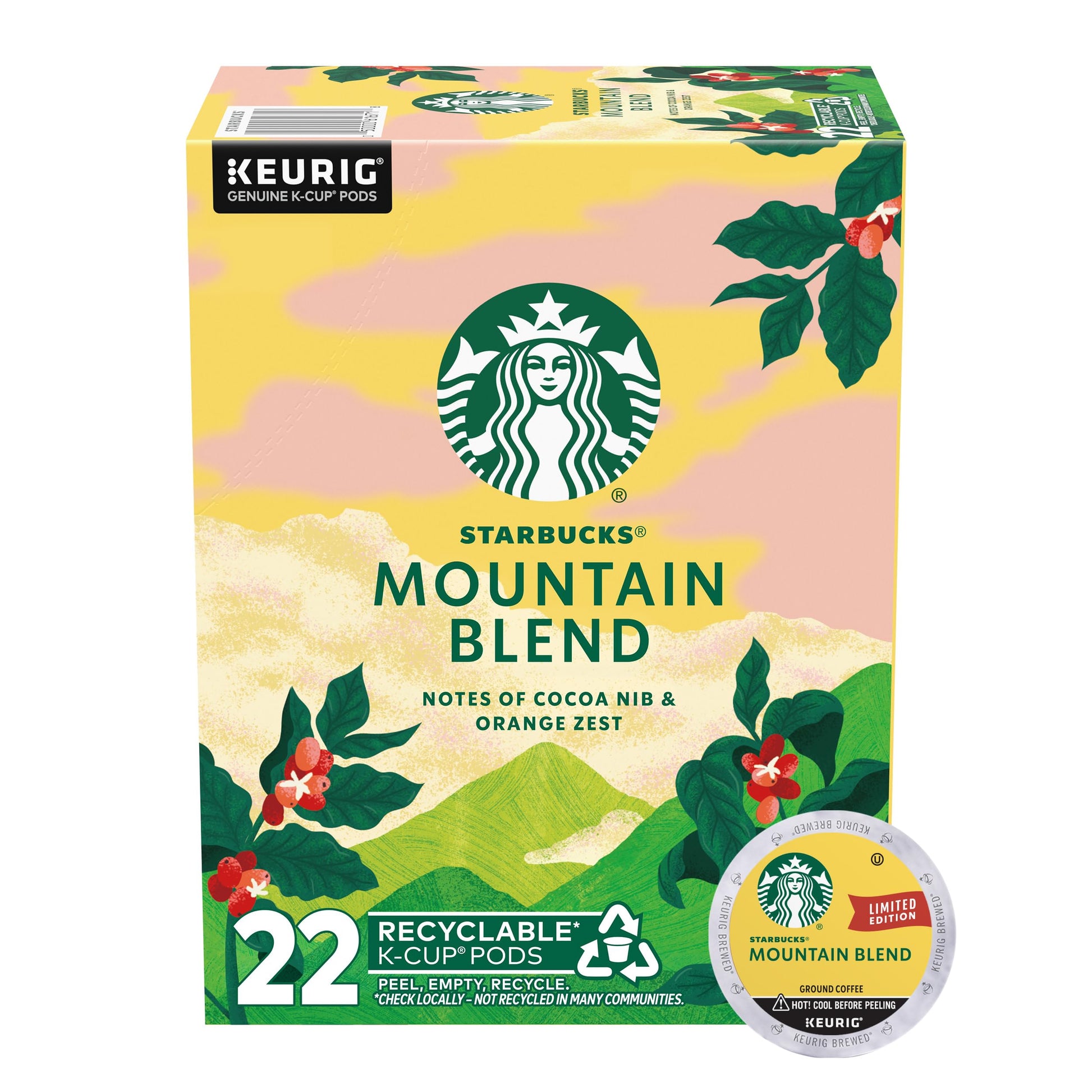 Starbucks K-Cup Coffee Pods, Medium Light Roast Coffee, Mountain Blend for Keurig Coffee Makers, 100% Arabica, Limited Edition, 
