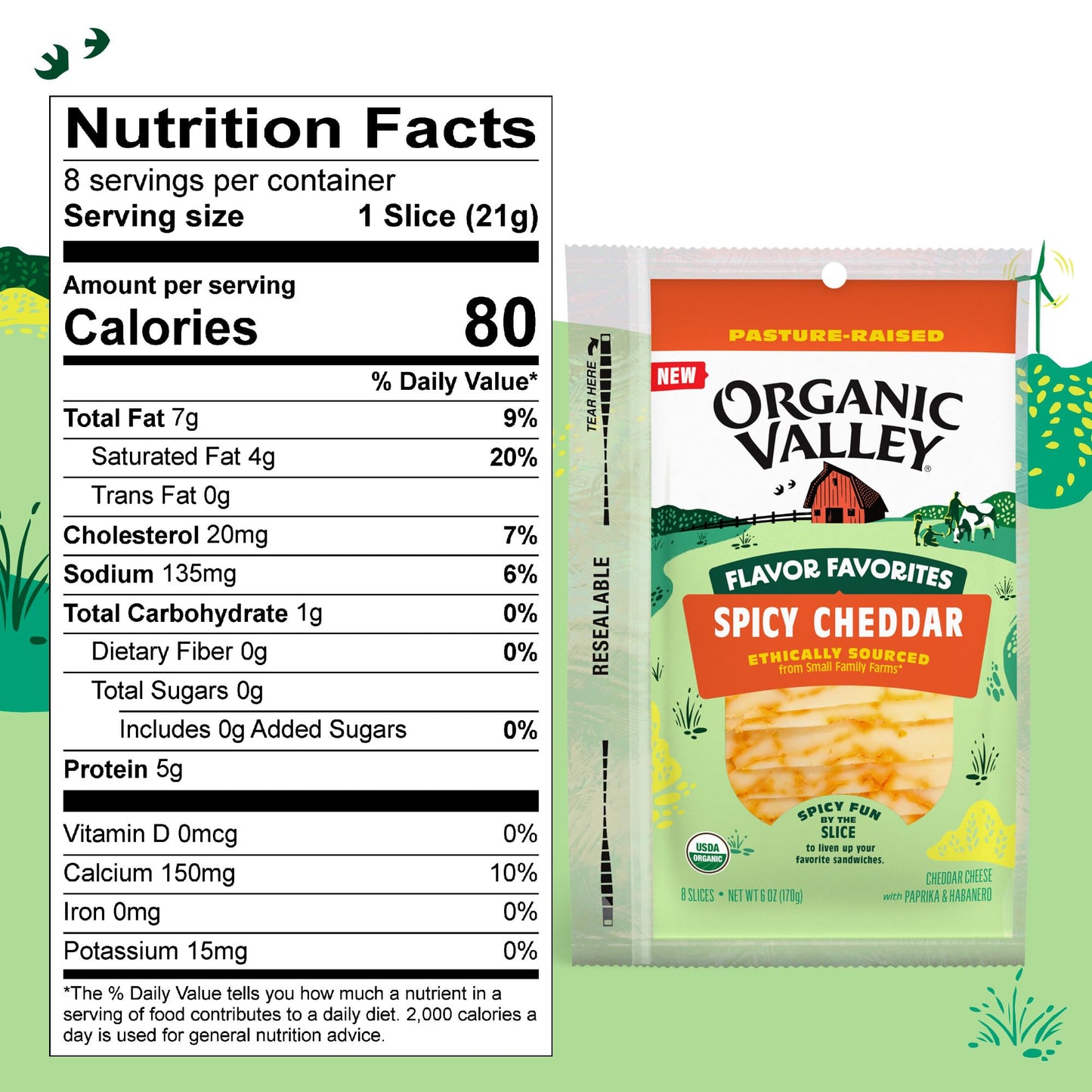 ORGANIC VALLEY Spicy Cheddar Sliced Cheese, Flavor Favorites, 6 oz