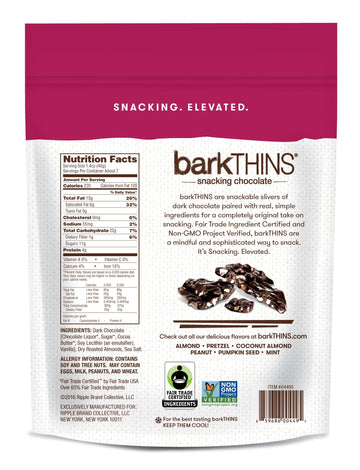 Barkthins Snacking Dark Chocolate, Almond With Sea Salt, 10 Ounce (Pack Of 9)