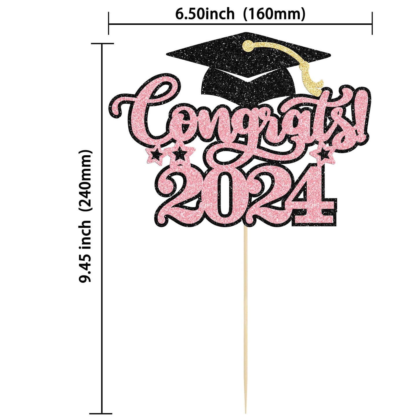 Gyufise 1Pcs Congrats 2024 Cake Topper Glitter Diploma Grad Cap Cake Pick Class Of 2024 Graduation Cake Decoration For 2024 Grad