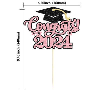 Gyufise 1Pcs Congrats 2024 Cake Topper Glitter Diploma Grad Cap Cake Pick Class Of 2024 Graduation Cake Decoration For 2024 Grad