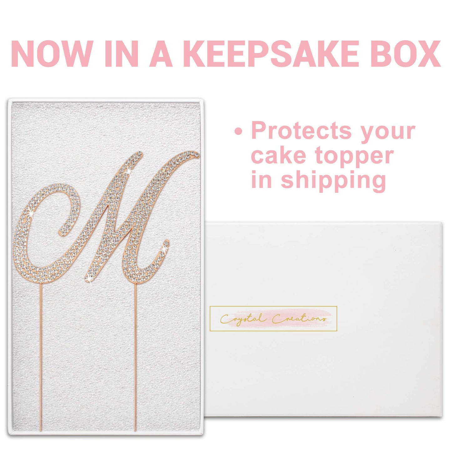 Crystal Creations Rose Gold Metal Letter M Cake Topper with Rhinestones - 1 Count