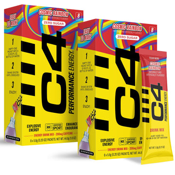 C4 Performance Energy  Cosmic Rainbow  200mg Caffeine  Zero Sugar  NSF (2 Boxes  16 Sticks)