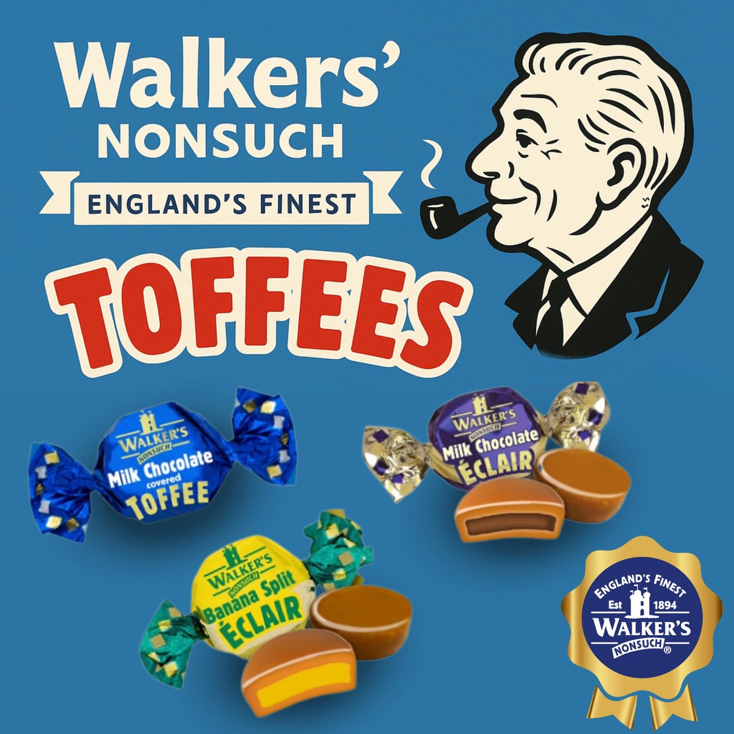 Walkers Nonsuch Milk Chocolate Eclairs 5.29 Oz (Pack Of 2) - Traditional British Chewy Butter Toffee Candy, Classic English Creamy Toffee Sweets, Imported Uk Chocolates Gourmet Gift