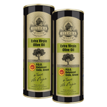 Ellora Farms, Single Estate Extra Virgin Olive Oil, PDO Crete, Greece, Traceable Olive oil, Kosher, 17 oz. Tin, Pack of 2
