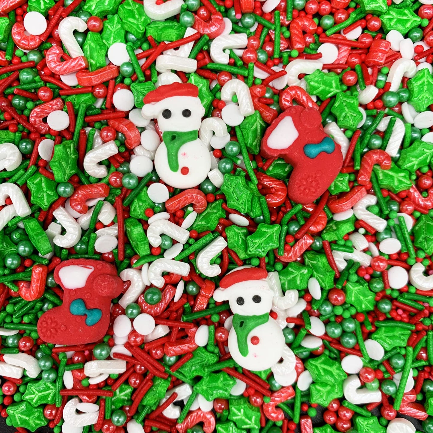 Christmas Stocking Tree Snowman Sprinkles Candy Sugar Sprinkle Red and Green Sprinkles Cake Decorations Cupcake Toppers Cookie D