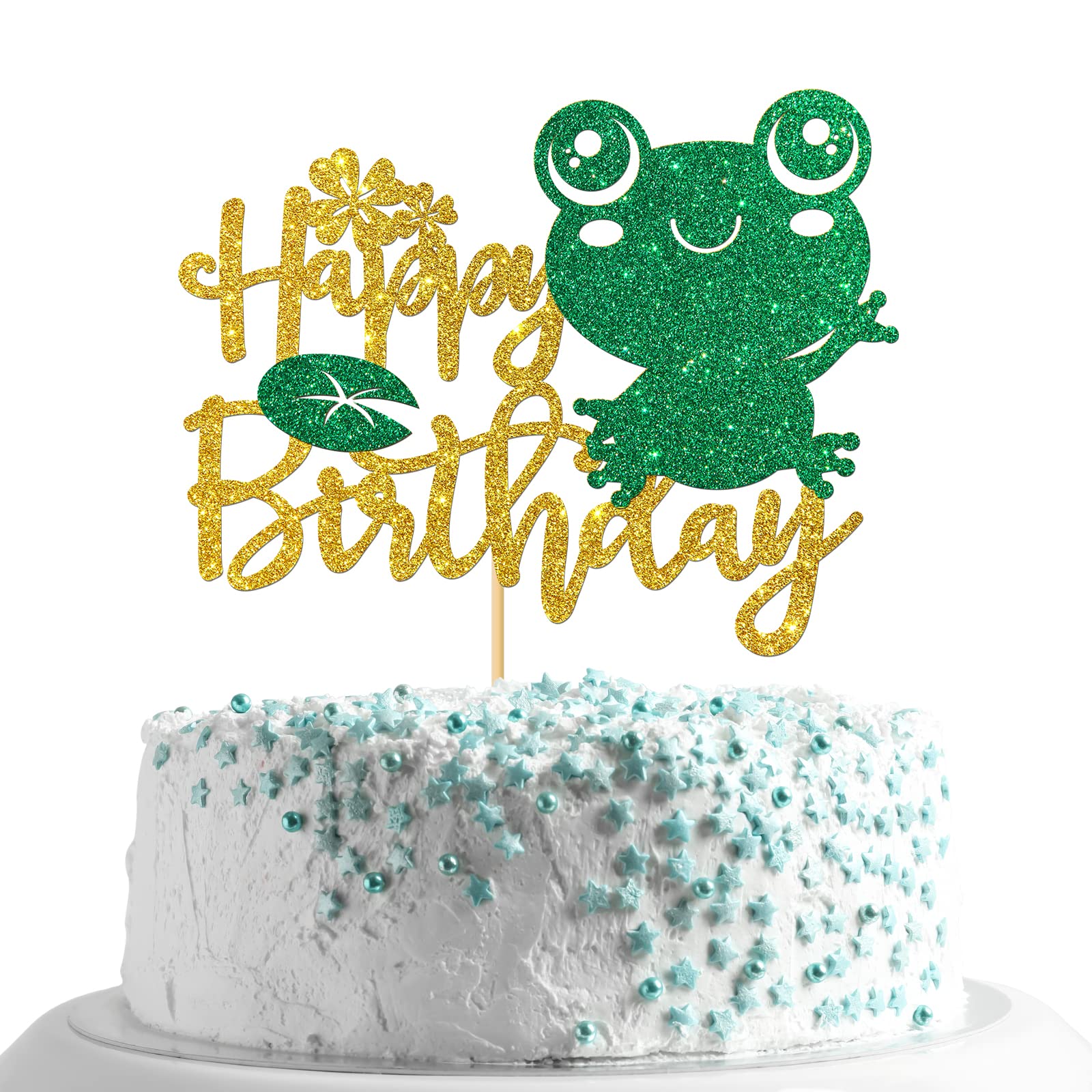 MonMon & Craft Frog Happy Birthday Cake Topper/Baby Shower/Boys Girls 1st Birthday/Rainforest Frog Birthday Party Decorations - 