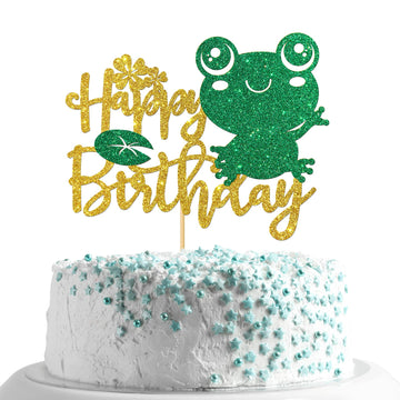 MonMon & Craft Frog Happy Birthday Cake Topper/Baby Shower/Boys Girls 1st Birthday/Rainforest Frog Birthday Party Decorations - 