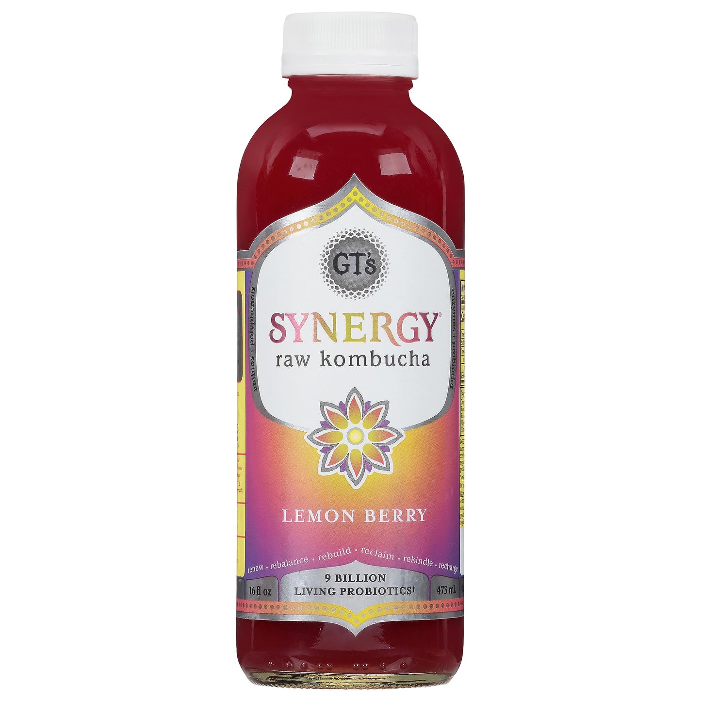 SYNERGY The Real Kombucha - Lemon Berry - 16 fl oz Bottle - Raw Probiotic Drink for Gut Health and Immune Support