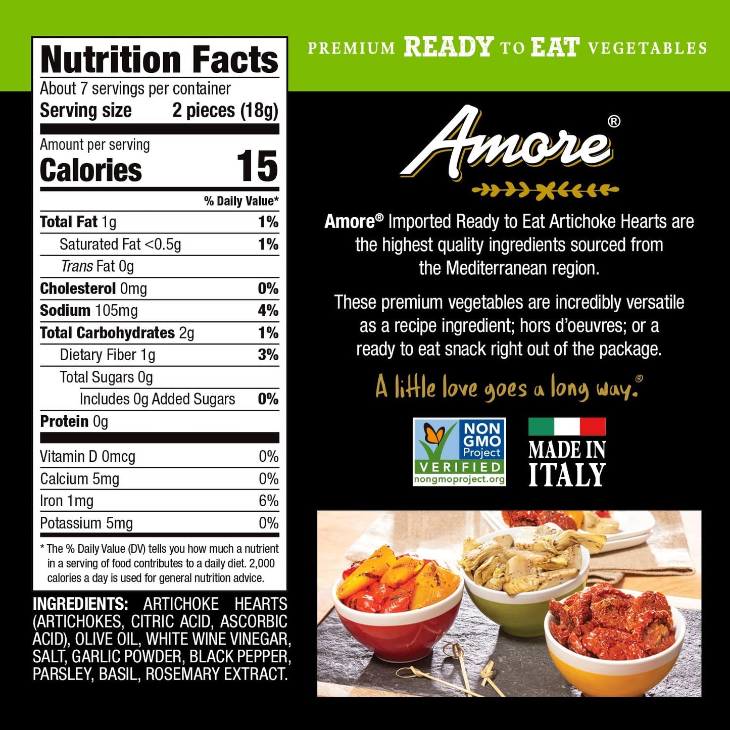Amore Artichoke Hearts - Non Gmo Verified Ready-To-Eat Herb Infused Vegetables In Resealable Bags - Snack On The Go Straight Out