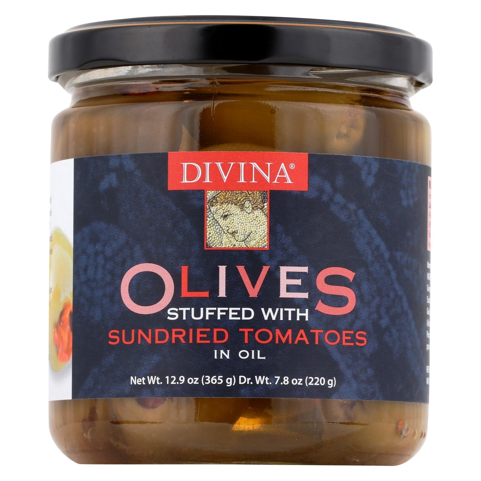 Divina, Stuffed Olives, Sundried Tomoto, Pack Of 6, Size 7.8 Oz, (Gmo Free)