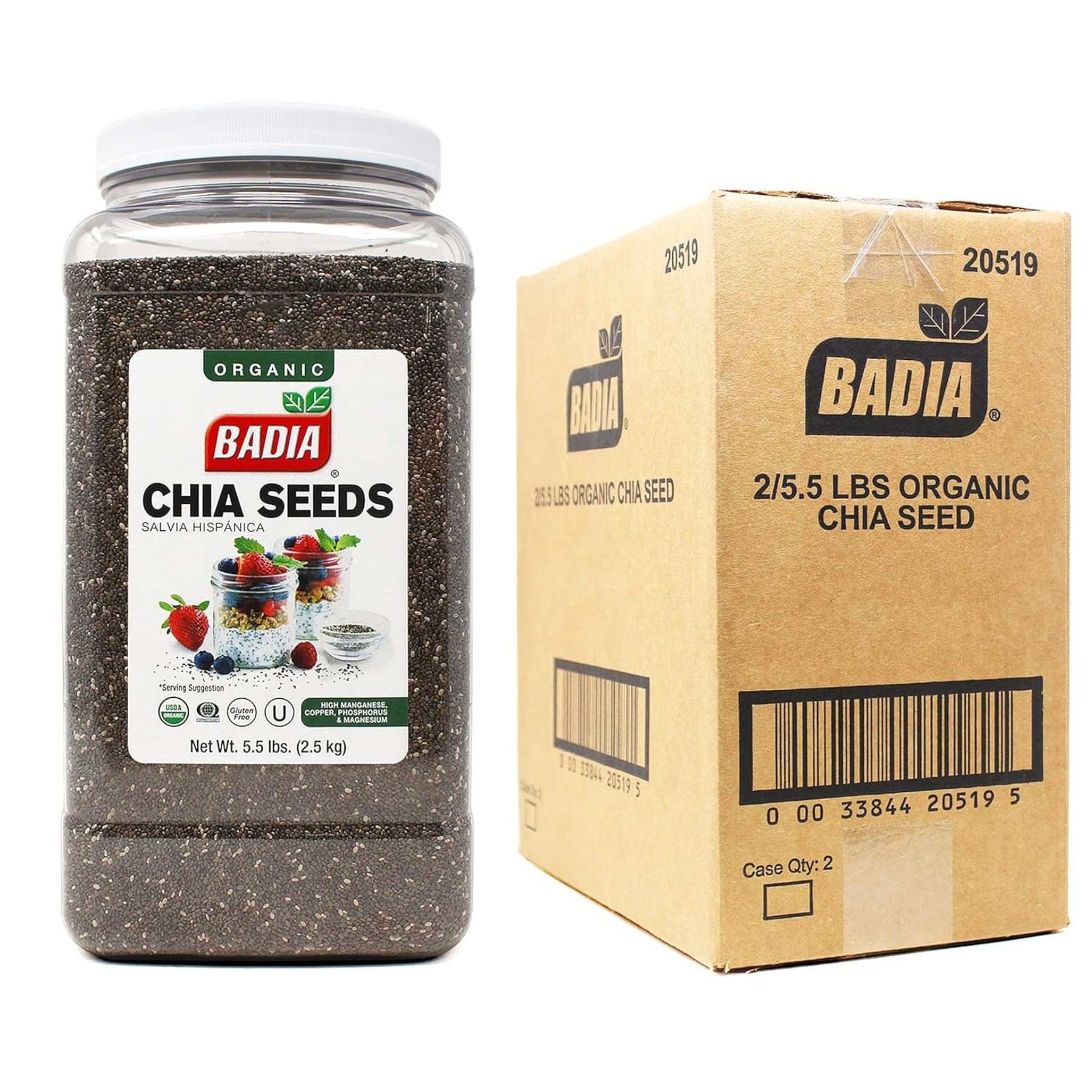 Badia Organic Chia Seeds, 5.5 Pounds (Pack Of 2) - Superfood – Non Gmo, Gluten-Free, & Vegan Friendly – Rich In Omega-3, Fiber & Protein, Perfect For Smoothies, Baking & Healthy Recipes