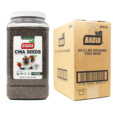 Badia Organic Chia Seeds, 5.5 Pounds (Pack Of 2) - Superfood – Non Gmo, Gluten-Free, & Vegan Friendly – Rich In Omega-3, Fiber & Protein, Perfect For Smoothies, Baking & Healthy Recipes