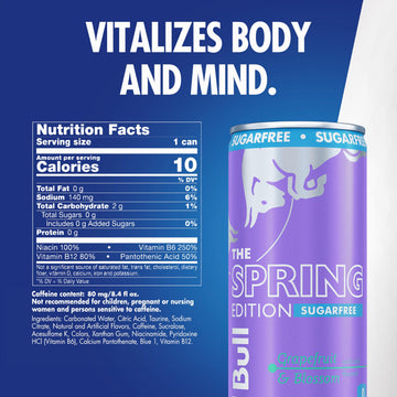 Red Bull Spring Edition Sugarfree Energy Drink  Gfruit  8.4 fl. oz.  Case of 24 cans  with 80mg Caffeine  Taurine & B Vitamins