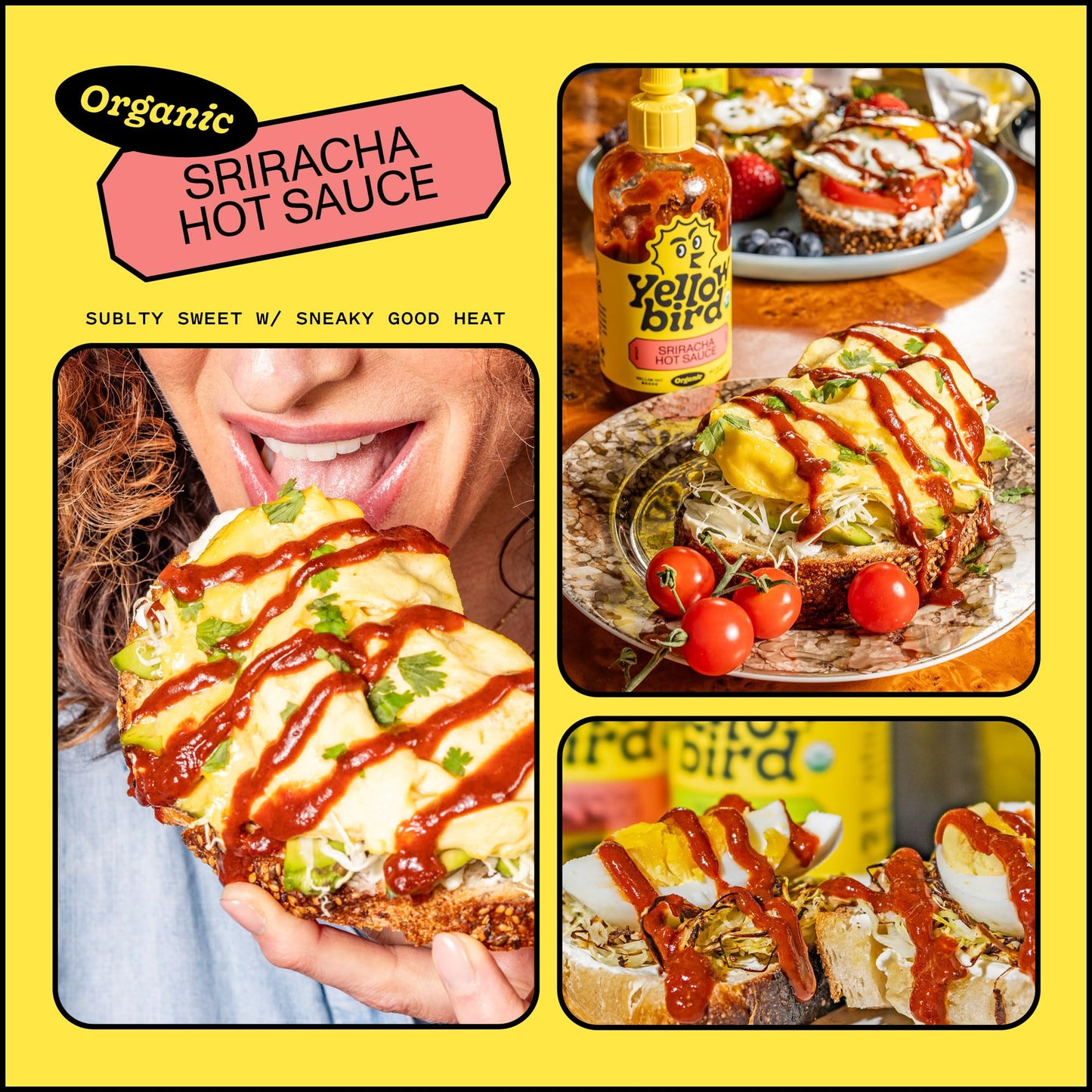 Yellowbird Organic Sriracha Hot Sauce - Chili Pepper Sauce with Red Jalapenos, Agave, Garlic - 19.6 oz - Gluten Free, Non-GMO